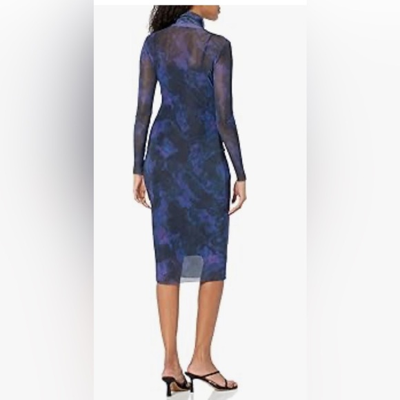 Steve Madden Vivienne navy multi sheer mesh turtleneck midi Dress size medium - Picture 3 of 4